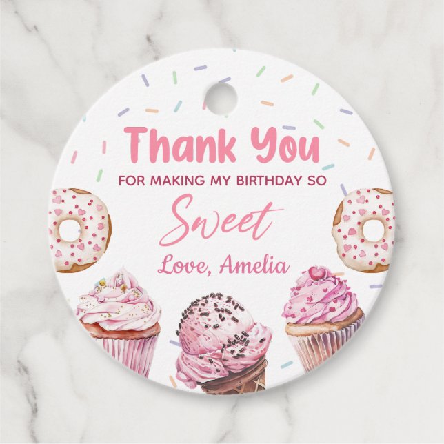 Pink Cupcake & Doughnut Birthday Favour Tags (Front)