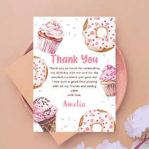 Pink Cupcake & Doughnut Birthday Thank You Card