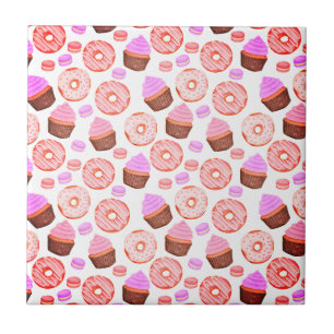 Pink Cupcake Doughnut Macaron Pattern Tile
