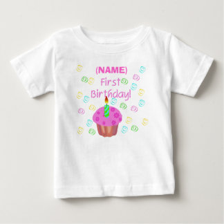 Pink Cupcake First Birthday Customised Baby T-Shirt