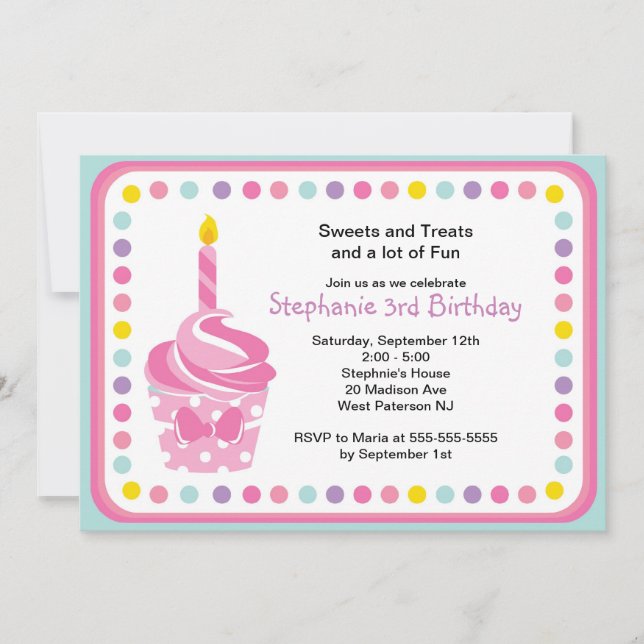 Pink Cupcake Girls 1st  Birthday Party Invitation (Front)