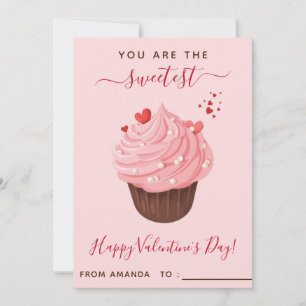 Pink Cupcake Girls Kids Classroom Valentine's Day Holiday Card