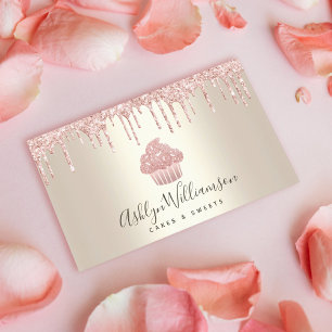 Pink Cupcake Glitter Drips Bakery Pastry Chef Gold Business Card