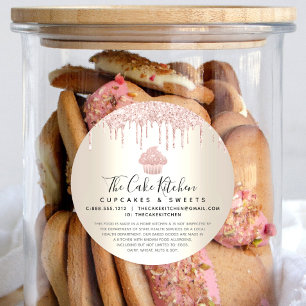 Pink Cupcake Glitter Drips Gold Bakery Chef Legal Classic Round Sticker