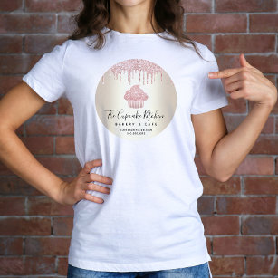 Pink Cupcake Glitter Drips Pastry Bakery Cafe Gold T-Shirt
