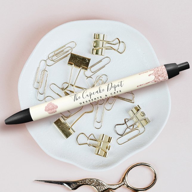 Pink Cupcake Glitter Drips Pastry Chef Bakery Gold Black Ink Pen (Creator Uploaded)