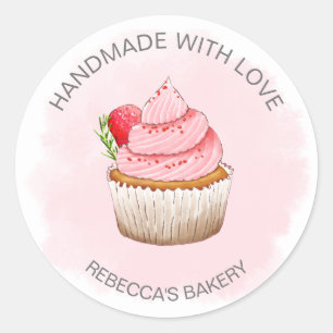 Pink Cupcake Handmade with Love Sticker