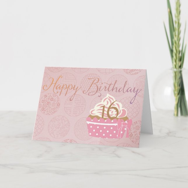 Pink Cupcake Happy Birthday Card (Front)