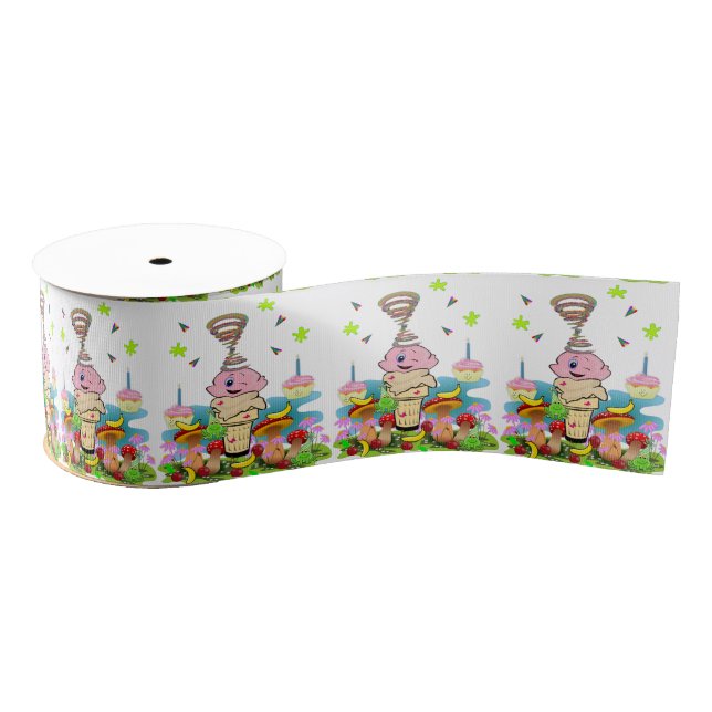 Pink Cupcake Happy Birthday Ribbon Grosgrain Ribbon (Spool)