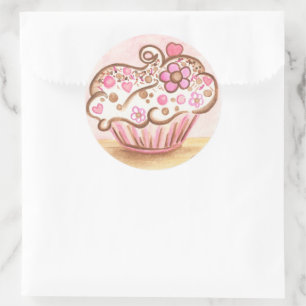 Pink Cupcake Heart Flower Stickers