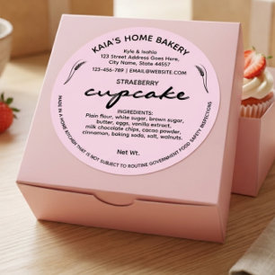 Pink Cupcake Label Cottage Bakery Packaging