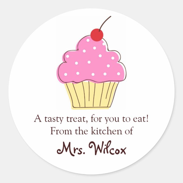 Pink Cupcake labels, From the Kitchen Of... Classic Round Sticker (Front)