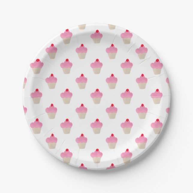 Pink Cupcake Paper Plate (Front)