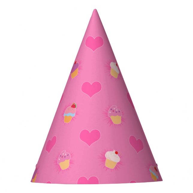 Pink Cupcake Pattern Party Hat (Front)