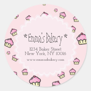 Pink Cupcake Pattern - Round Bakery Sticker