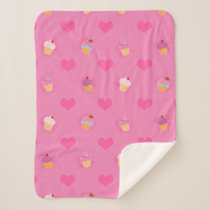 Pink Cupcake Pattern Sherpa Blanket