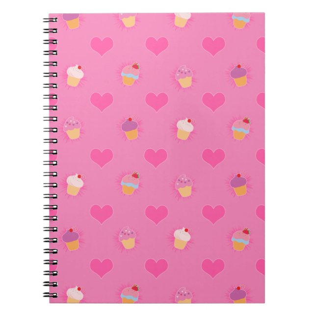 Pink Cupcake Pattern Spiral Notebook (Front)