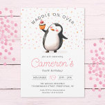 Pink Cupcake Penguin Celebration, kid's Birthday Invitation<br><div class="desc">Celebrate your little girl's special day with our adorable customisable birthday invitation featuring a sweet penguin holding a cupcake amidst a charming blue confetti background, all done in delightful watercolor style. With its playful cartoon feel and customisable text options, this 5"x7" invitation sets the perfect tone for a fun-filled celebration....</div>