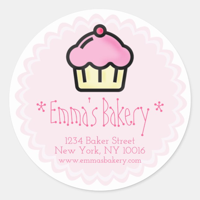 Pink Cupcake - Personalised Bakery Stickers (Front)