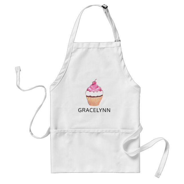 Pink Cupcake Personalised Name Standard Apron (Front)