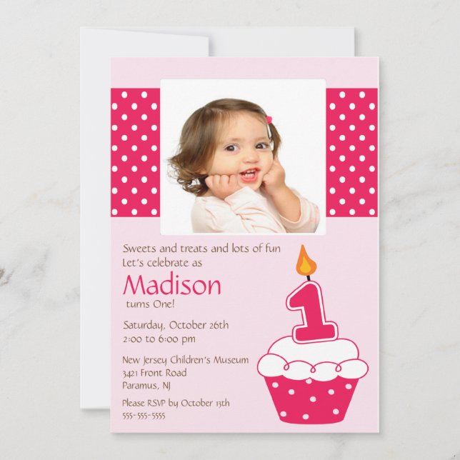 Pink Cupcake Photo Birthday Invitation (Front)
