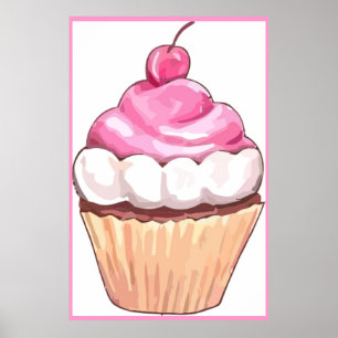 Pink Cupcake Poster Artwork - Wall Design Kitchen