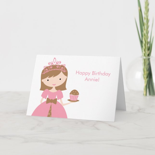 Pink Cupcake Princess Birthday Card (Front)