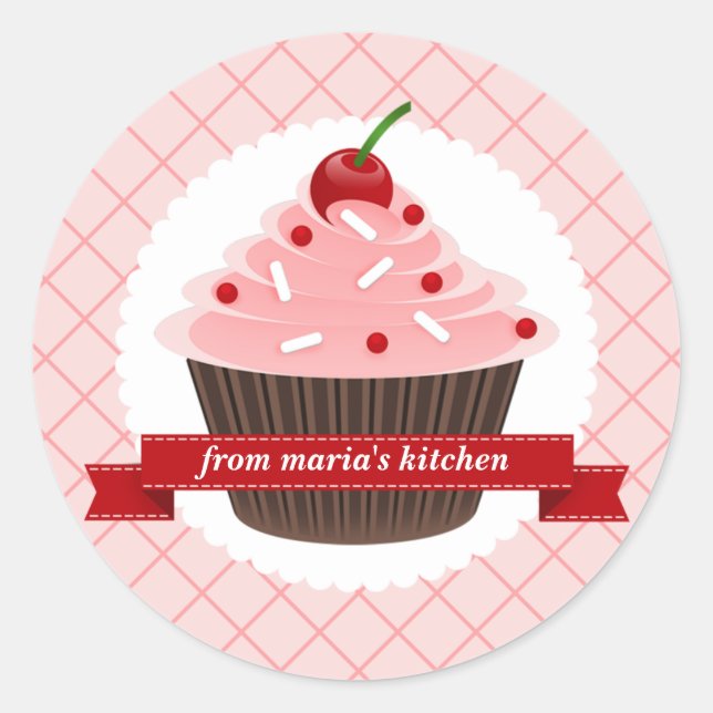 Pink Cupcake Round Kitchen Labels (Front)