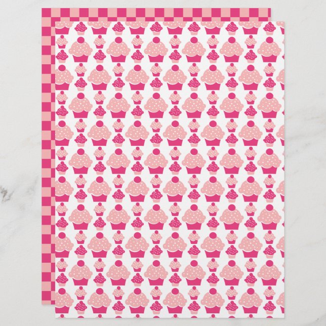 Pink Cupcake Scrapbook Paper (Front/Back)