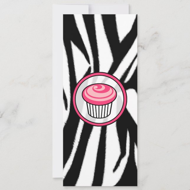 Pink Cupcake Skinny Invitation - Zebra Print (Front)