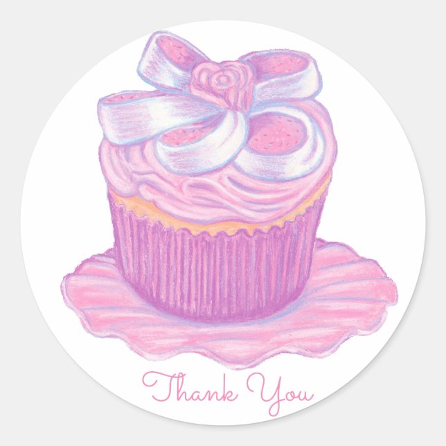 Pink Cupcake Sticker ~ Thank You (Front)