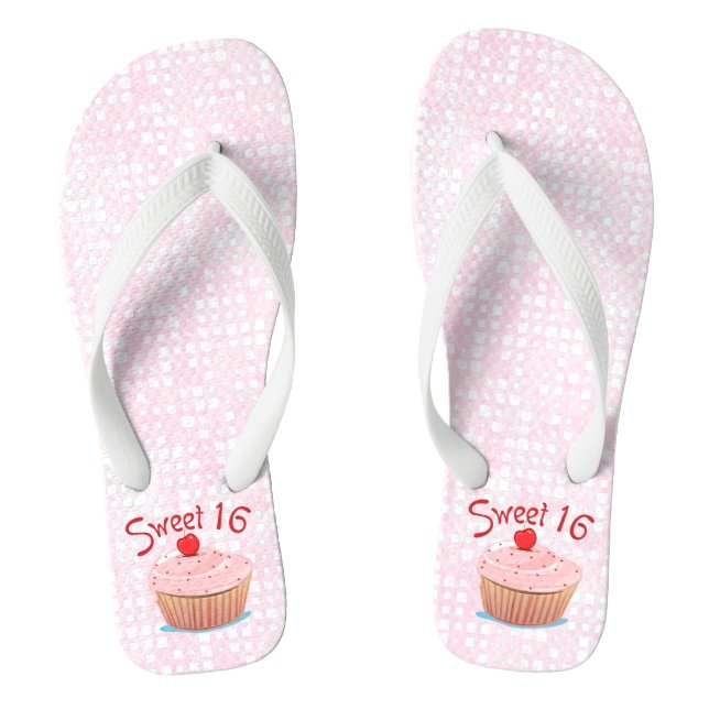 Pink Cupcake Sweet 16 16th Birthday Jandals (Footbed)