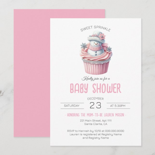 Pink Cupcake Sweet Sprinkle Girl Baby Shower Invitation (Front/Back)