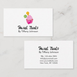 Pink Cupcake Sweet Treats Bakery White Business Card