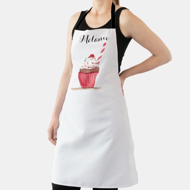 Pink Cupcake Sweets Hand drawn Baking Food Cute Ap Apron (Insitu)