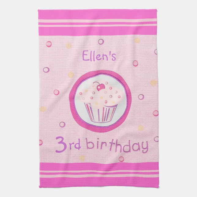 Pink Cupcake Tea Towel (Vertical)
