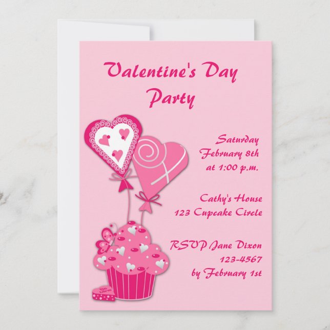 Pink Cupcake Valentine Invitation (Front)