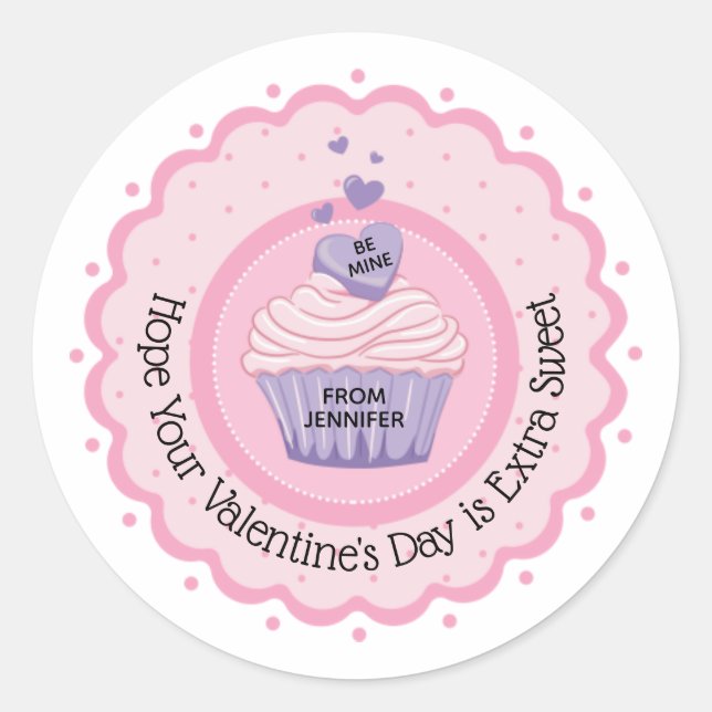 Pink Cupcake Valentine’s Day Classic Round Sticker (Front)