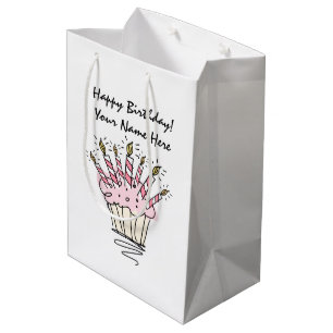 Pink cupcake with Birthday candles personalised Medium Gift Bag