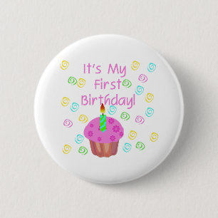 Pink Cupcake With Candle First Birthday 6 Cm Round Badge