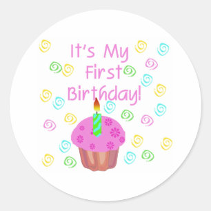 Pink Cupcake With Candle First Birthday Classic Round Sticker