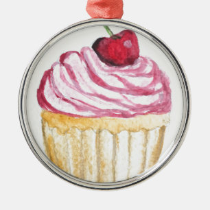Pink cupcake with cherry metal tree decoration