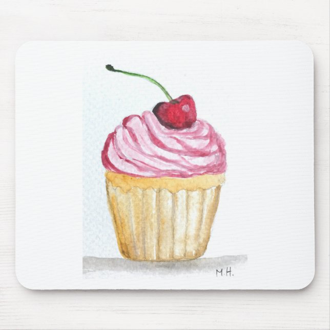 Pink cupcake with cherry mouse pad (Front)