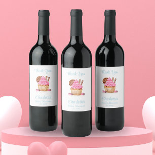 Pink Cupcake With Chocolate Baby Shower Thank You Wine Label