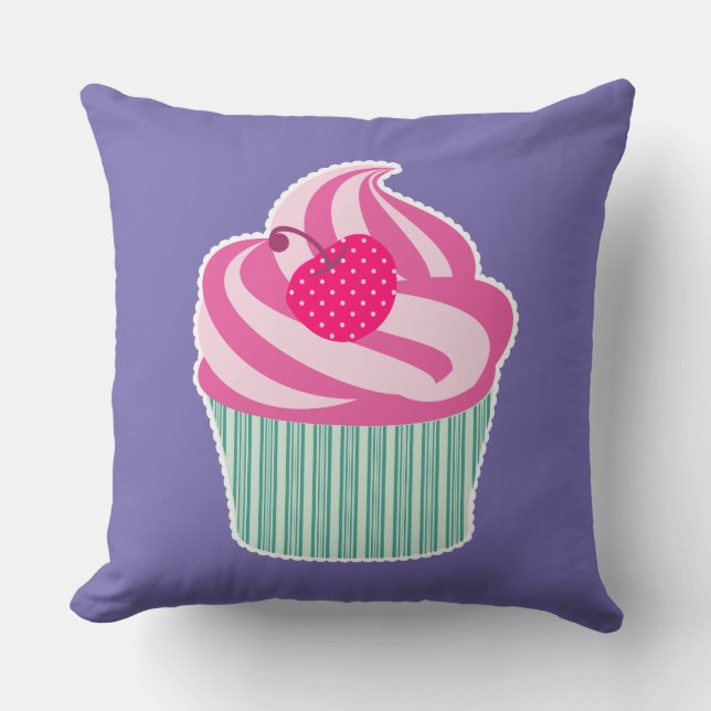 Pink Cupcake WIth Polka Dot Cherry Cushion (Front)