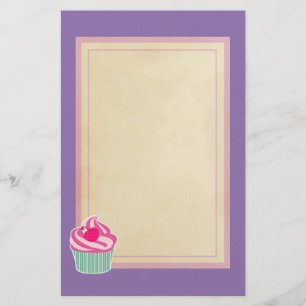 Pink Cupcake WIth Polka Dot Cherry Stationery
