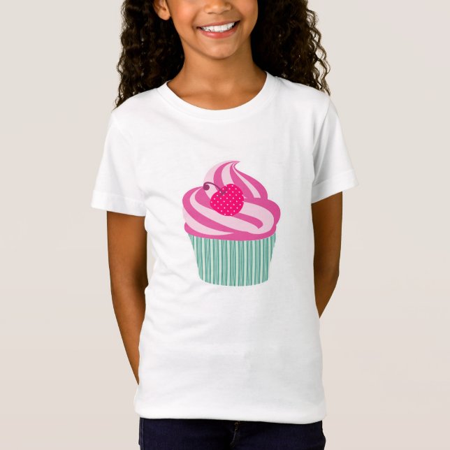 Pink Cupcake WIth Polka Dot Cherry T-Shirt (Front)
