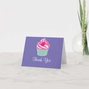 Pink Cupcake WIth Polka Dot Cherry Thank You Card