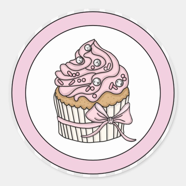 Pink Cupcake with Silver Sprinkles Classic Round Sticker (Front)
