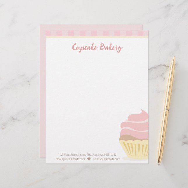 Pink Cupcake with Stripes Letterhead (Front/Back In Situ)